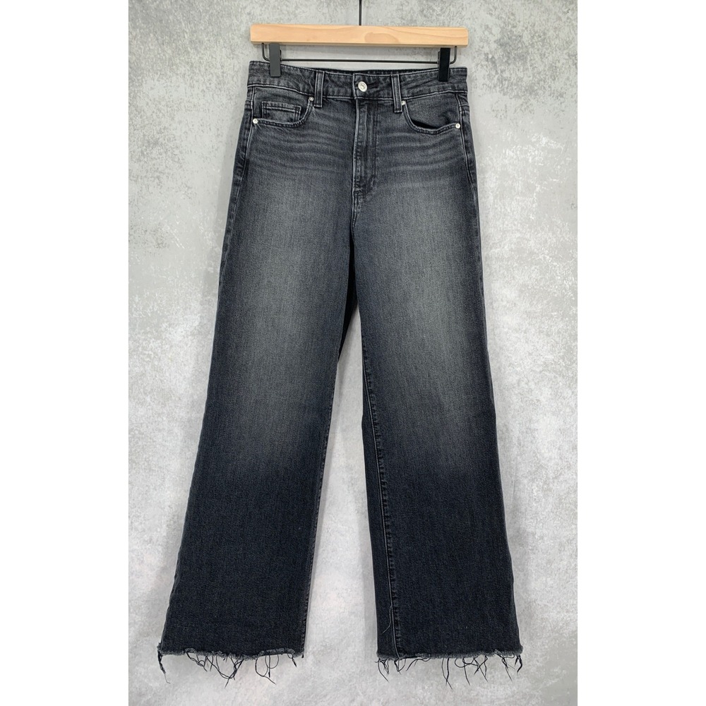 PAIGE Anessa Jeans Women 28 Black Wide Leg Raw Hem Fade Denim Fade